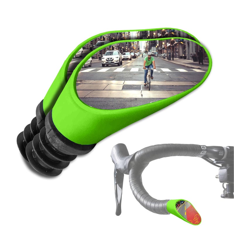 Sprintech Swiss-Made Convex Chrome-Plated Bike Mirror for Drop Bars â€“ Hand-Finished, Adjustable, Reflective Surface, Durable ABS Housing, Universal Fit for Enhanced Rear Visibility (Green, Pair) - Image 1